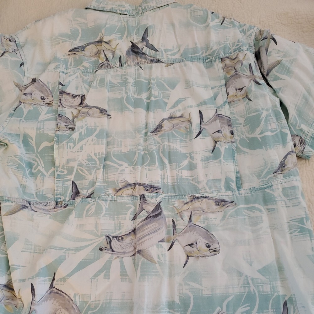 Columbia Shirt River Lodge Green Aqua Mens Large Fishing Short Sleeve Vented - Picture 12 of 13